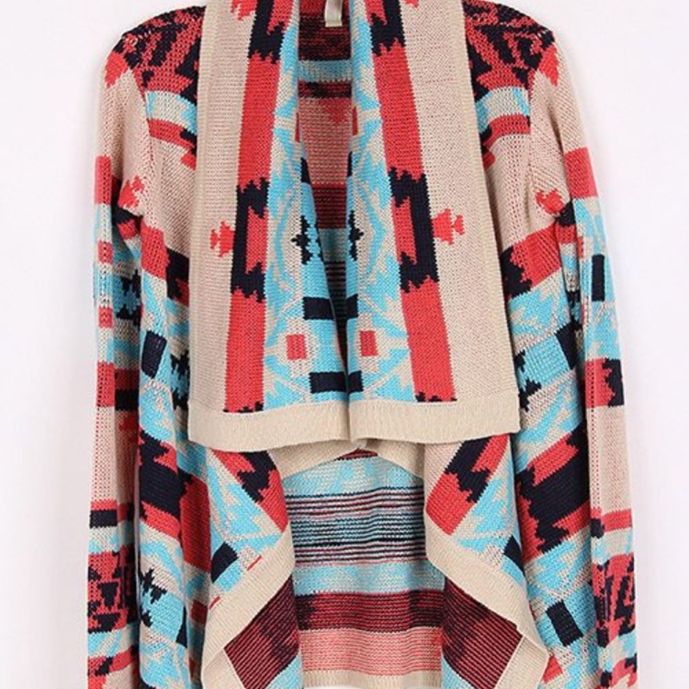 Coral Teal Aztec Tribal Cardigan Large